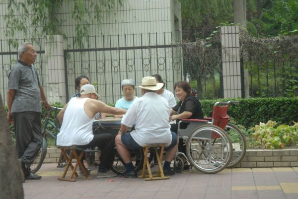 Перед нами дружественный микрокосм, рисующий тот неформальный «клей» и душевную атмосферу, соединяющие соседей-пенсионеров в огромном городе. Снято на улице в Пекине в 2010 году 